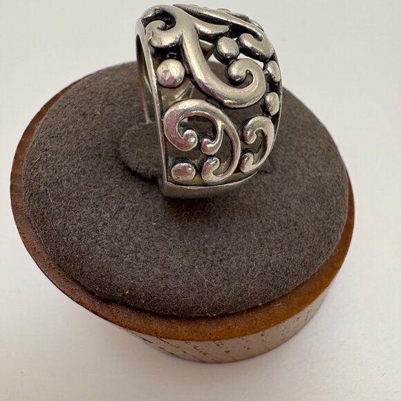 VTG Solid Sterling Silver 925 Scroll Design Tapered Band Ring Size 5.75 - Picture 3 of 15